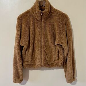Sunday Best| Aritzia Cozy Brown Teddy Fleece Full-Zip Mock Neck Jacket Sz XXS